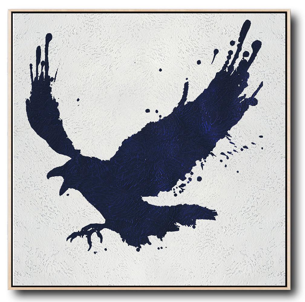 Buy Large Canvas Art Online - Hand Painted Navy Minimalist Painting On Canvas - Digital Art Gallery Large